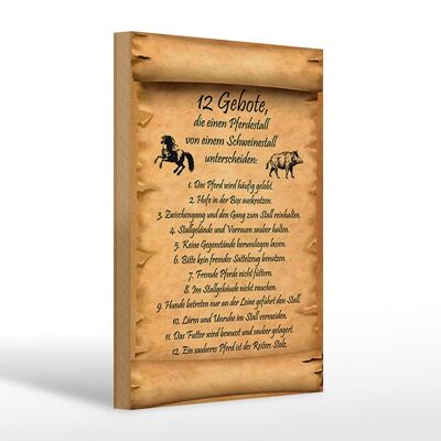 Wooden sign saying 20x30cm commandments horse stable pig stable