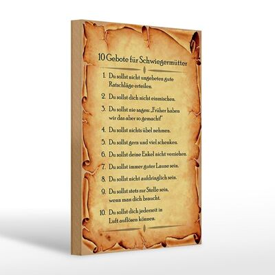 Cartello in legno 20x30 cm con scritta 10 comandamenti per suocere