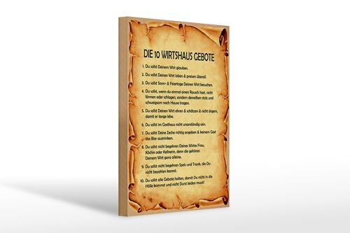 Holzschild Spruch 20x30cm die 10 Wirtshaus Gebote