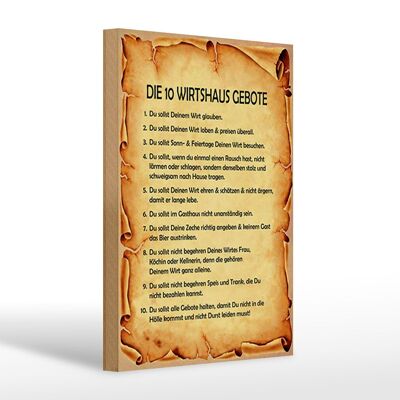 Cartello in legno 20x30 cm con scritta "I 10 Comandamenti del Wirtshaus".