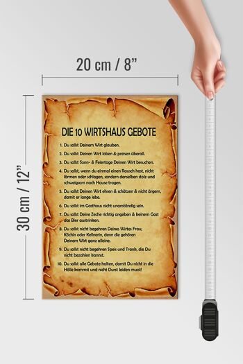 Panneau en bois disant 20x30cm les 10 commandements du Wirtshaus 4