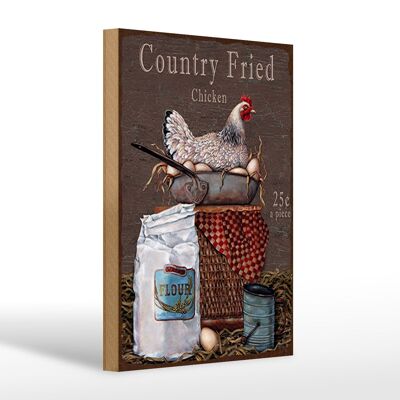 Cartello in legno con scritta Chicken Country Fried Chicken 20x30 cm