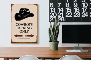 Panneau en bois indiquant 20x30cm Parking Cowboys uniquement 3