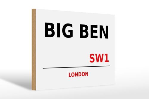 Holzschild London 30x20cm Street Big Ben SW1