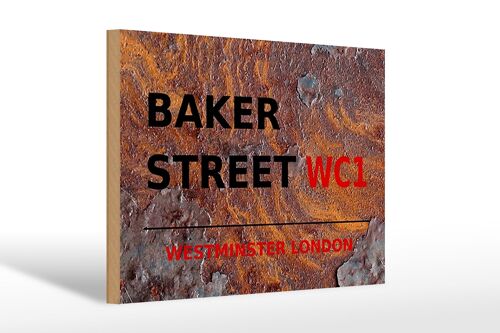 Holzschild London 30x20cm Street Baker street WC1 Rost