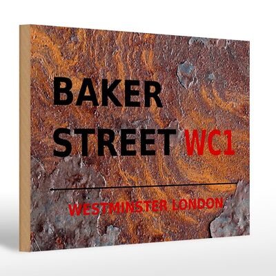 Cartel de madera Londres 30x20cm Street Baker street WC1 óxido