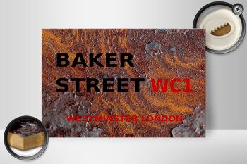 Panneau en bois Londres 30x20cm Street Baker street WC1 rouille 2