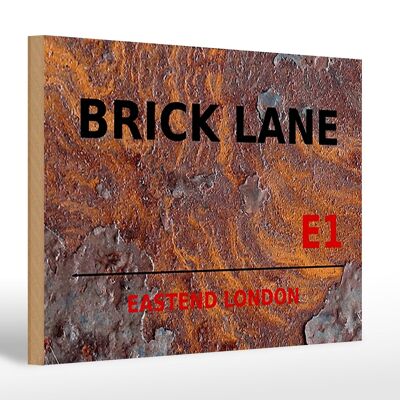 Panneau en bois Londres 30x20cm Street Brick Lane E1 Rouille