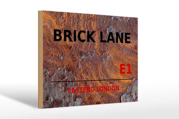 Panneau en bois Londres 30x20cm Street Brick Lane E1 Rouille 1