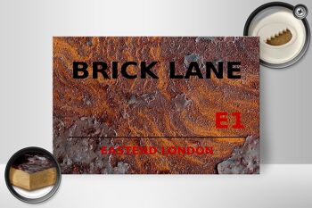 Panneau en bois Londres 30x20cm Street Brick Lane E1 Rouille 2
