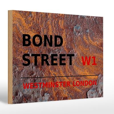 Cartel de madera Londres 30x20cm Bond Street W1 Óxido