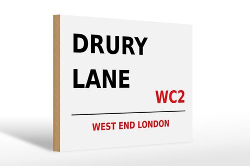 Holzschild London 30x20cm west end Drury Lane WC2