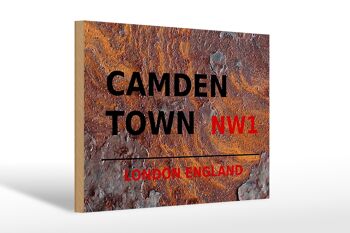 Panneau en bois Londres 30x20cm Angleterre Camden Town NW1 Rouille 1