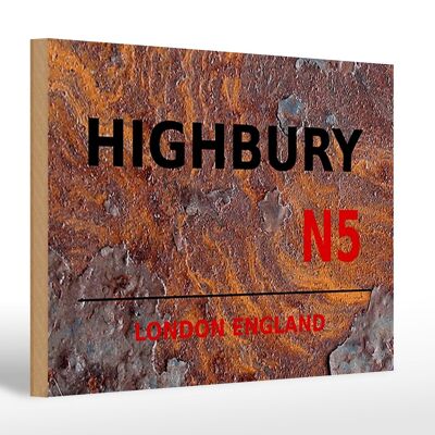 Holzschild London 30x20cm England Highbury N5 Rost