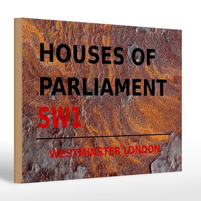 Cartel de madera Londres 30x20cm Casas del Parlamento SW1 Óxido