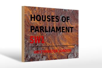 Panneau en bois Londres 30x20cm Houses of Parliament SW1 Rouille 1