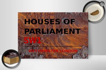 Panneau en bois Londres 30x20cm Houses of Parliament SW1 Rouille 2