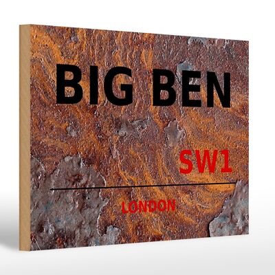 Cartello in legno Londra 30x20 cm Street Big Ben SW1 Ruggine