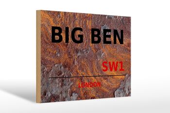 Panneau en bois Londres 30x20cm Street Big Ben SW1 Rouille 1