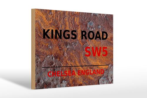 Holzschild London 30x20cm England Chelsea Kings Road SW5 rost