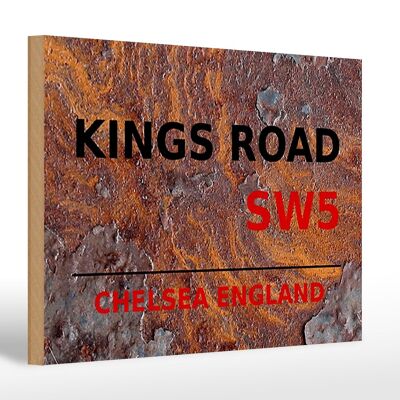 Cartel de madera Londres 30x20cm Inglaterra Chelsea Kings Road SW5 óxido