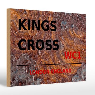 Cartel de madera Londres 30x20cm Inglaterra Kings Cross WC1 Óxido