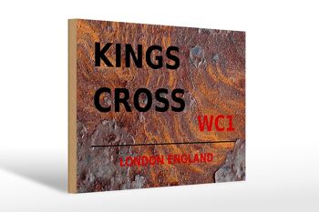 Panneau en bois Londres 30x20cm Angleterre Kings Cross WC1 Rouille 1