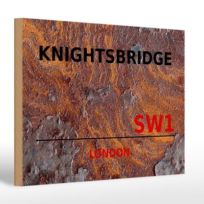 Cartello in legno Londra 30x20 cm Knightsbridge SW1 ruggine