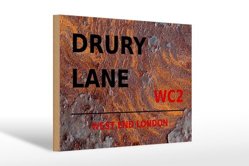 Holzschild London 30x20cm west end Drury Lane WC2 Rost