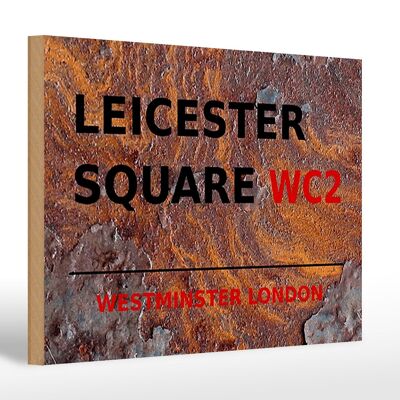 Cartel de madera Londres 30x20cm Westminster Leicester Square WC2 óxido