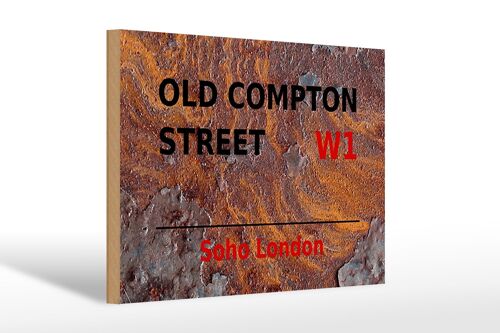 Holzschild London 30x20cm Soho Old Compton Street W1 Rost