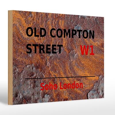 Cartello in legno Londra 30x20 cm Soho Old Compton Street W1 Ruggine