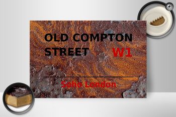 Panneau en bois Londres 30x20cm Soho Old Compton Street W1 Rouille 2