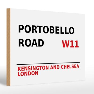 Cartello in legno Londra 30x20 cm Portobello Road W11 Kensington