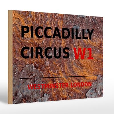 Holzschild London 30x20cm Westminster Piccadilly Circus W1 rost