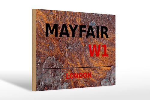 Holzschild London 30x20cm Mayfair W1 Wanddeko Rost