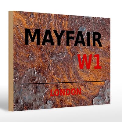 Targa in legno Londra 30x20 cm Mayfair W1 decorazione murale ruggine