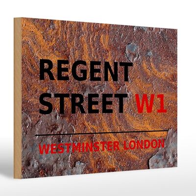 Panneau en bois Londres 30x20cm Westminster Regent Street W1 rouille