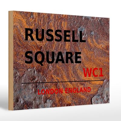 Cartello in legno Londra 30x20 cm Inghilterra Russell Square WC1 Ruggine