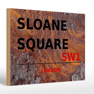 Cartello in legno Londra 30x20 cm Sloane Square SW1 Ruggine