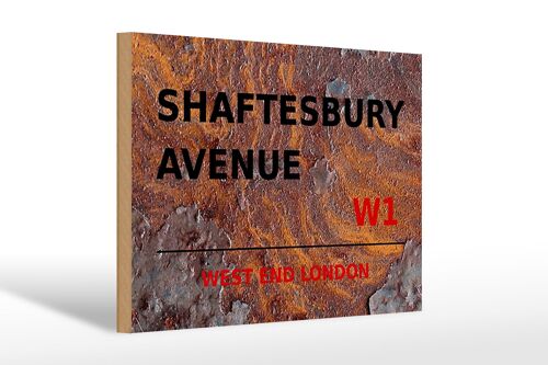 Holzschild London 30x20cm West End Shaftesbury Avenue W1 rost