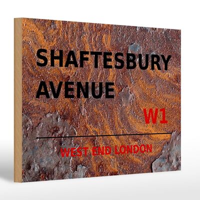 Panneau en bois Londres 30x20cm West End Shaftesbury Avenue W1 rouille