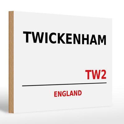 Cartello in legno Inghilterra 30x20 cm Twickenham TW2