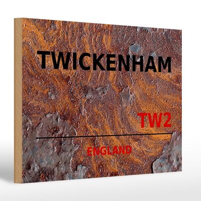 Targa in legno Inghilterra 30x20 cm Twickenham TW2 decorazione murale