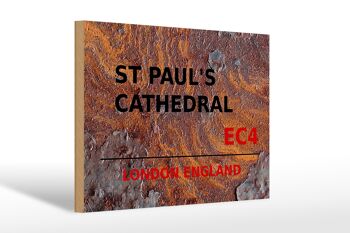 Panneau en bois Londres 30x20cm Angleterre Cathédrale St Paul EC4 rouille 1