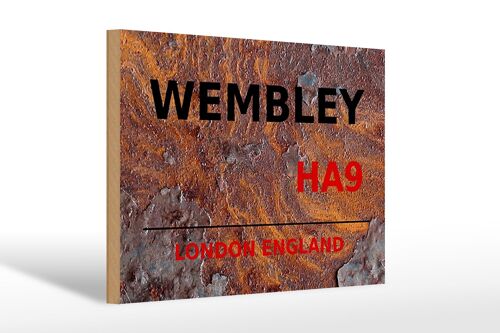 Holzschild London 30x20cm England Wembley HA9 rust