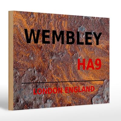 Cartel de madera Londres 30x20cm Inglaterra Wembley HA9 óxido