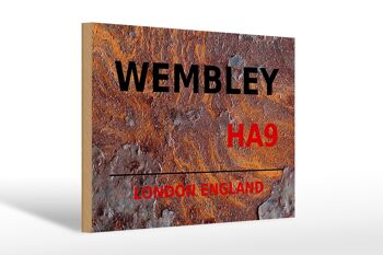 Panneau en bois Londres 30x20cm Angleterre Wembley HA9 rouille 1