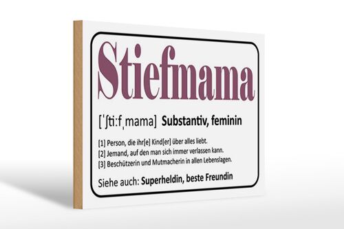 Holzschild Spruch 30x20cm Stiefmama Superheldin Freundin