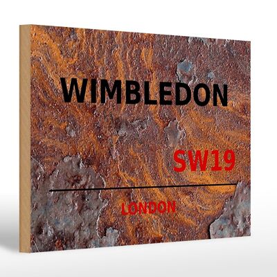 Cartel de madera Londres 30x20cm Wimbledon SW19 óxido